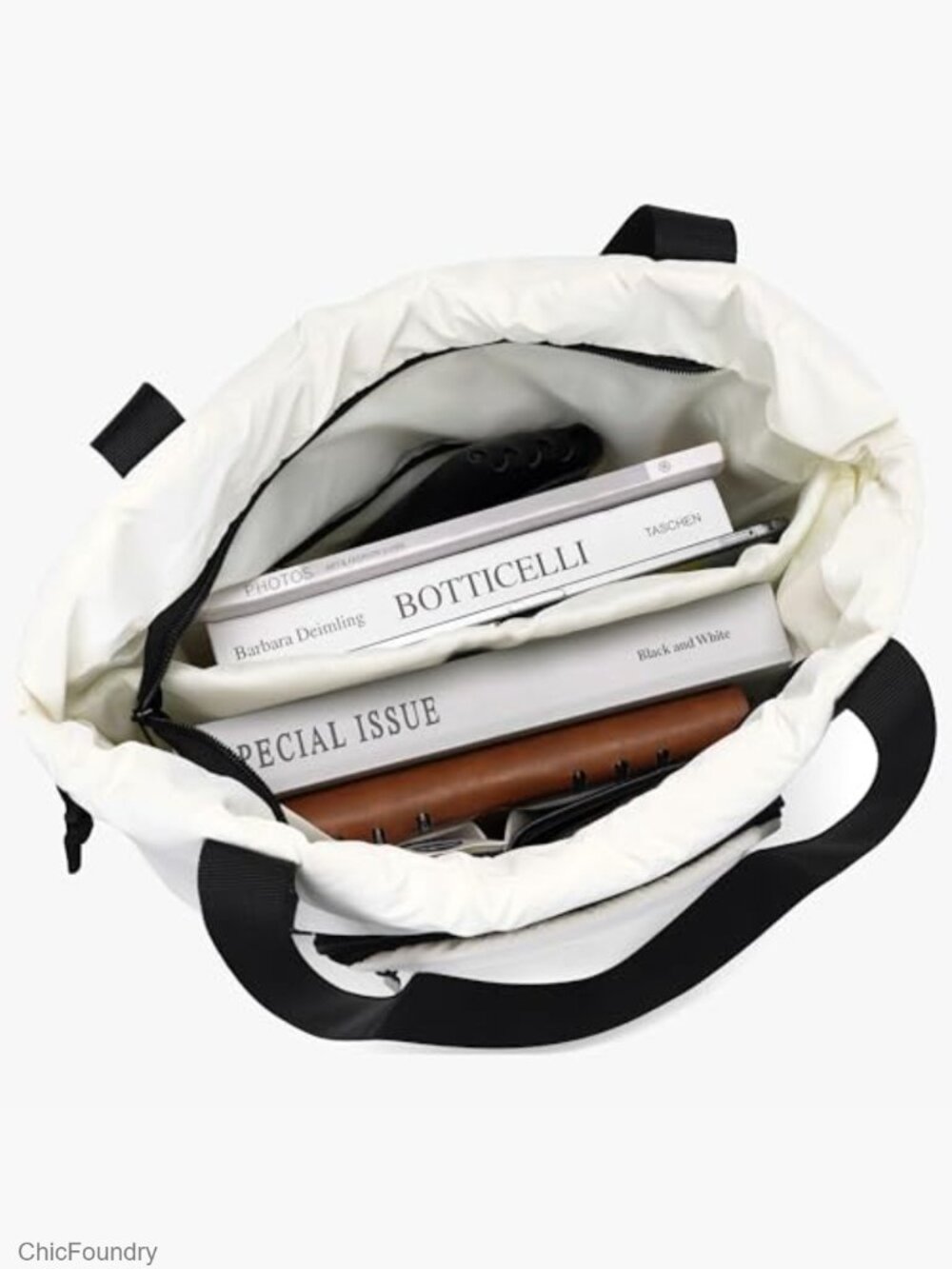 Quilted Puffer Tote Bag, Lightweight Shoulder Bag with Pockets - Picture 3 of 7